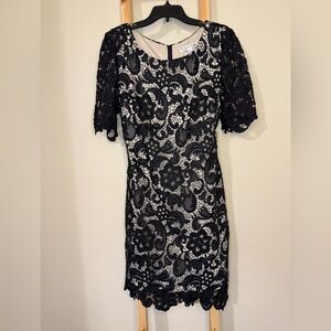 madison leigh Black Lace Overlay Mini Dress with Nude Lining